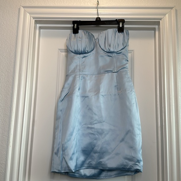 Naked‎ Wardrobe Satin ice blue strapless mini dress size Small - Picture 2 of 5